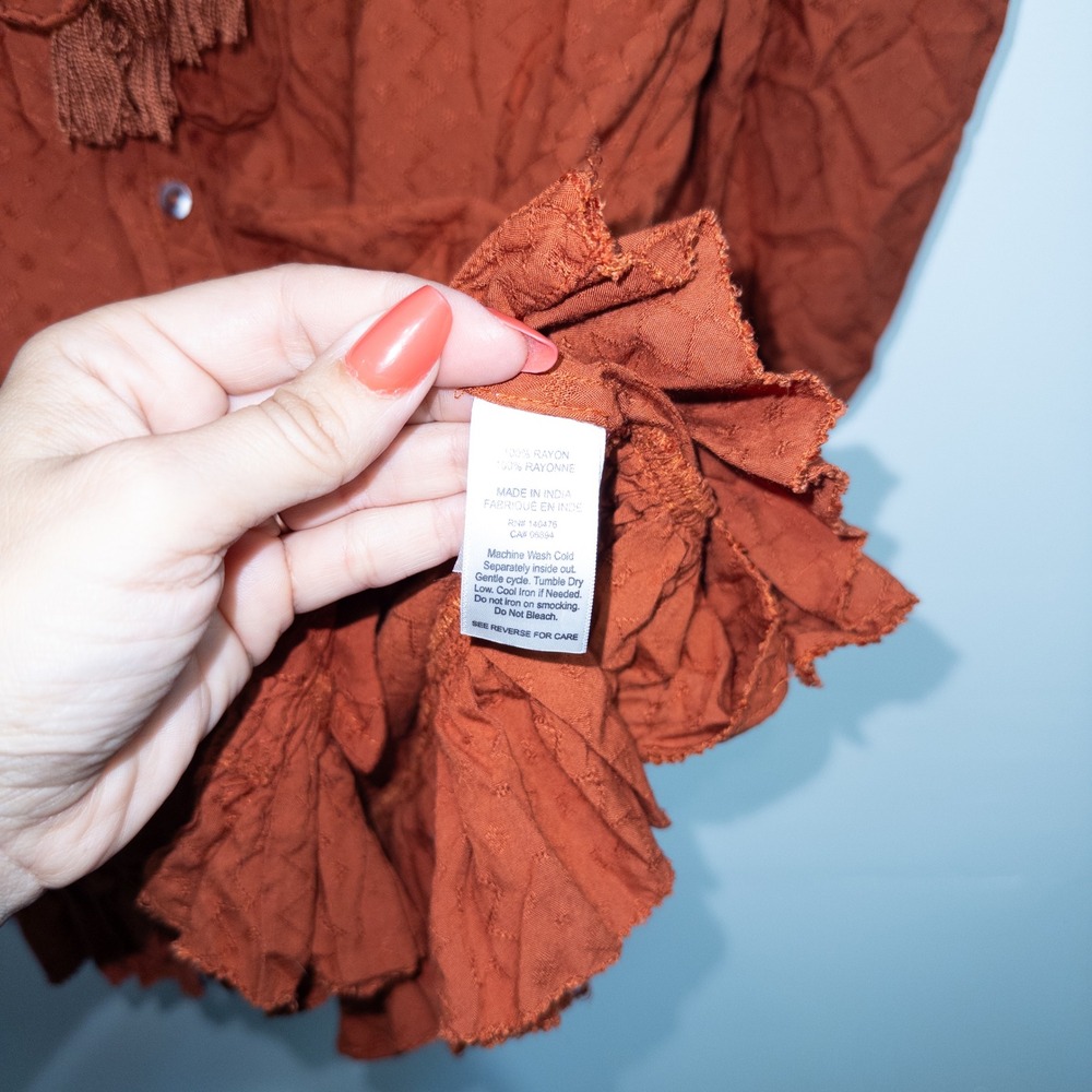 Faherty Rust Orange Diamond Textured Ruffle Isha Mini Dress Small - Picture 6 of 9